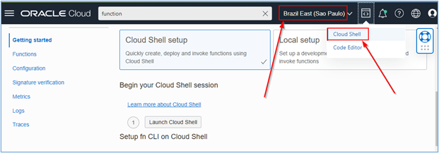 Région pour la configuration de fonction