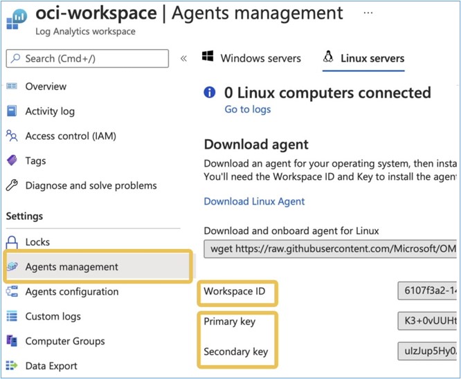 Valeurs Azure de l'espace de travail Log Analytics