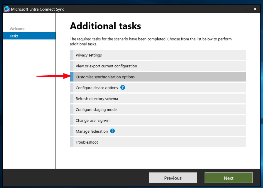 Personnaliser les options de synchronisation.