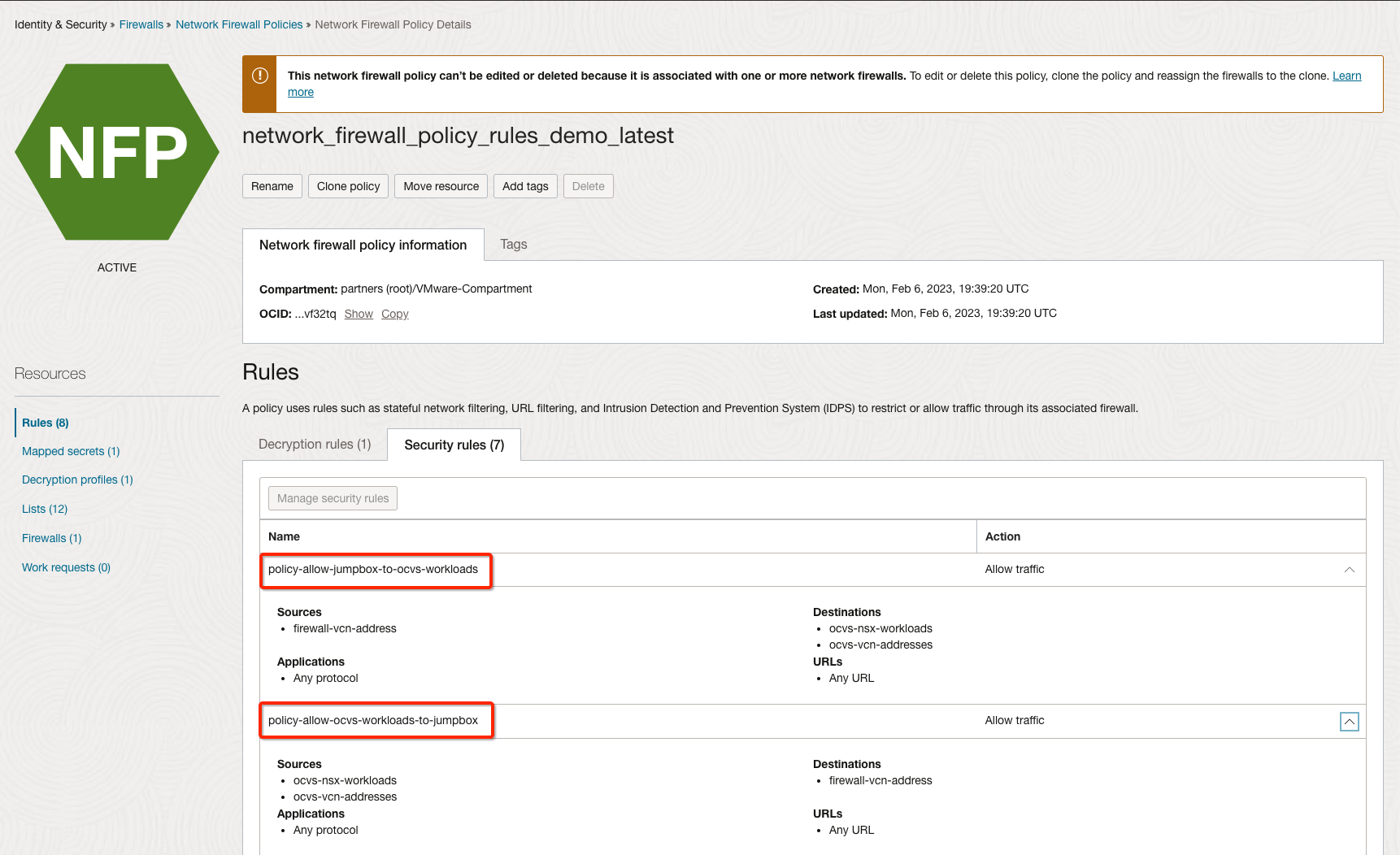 Règle de sécurité sur le pare-feu OCI Network Firewall Figure 18