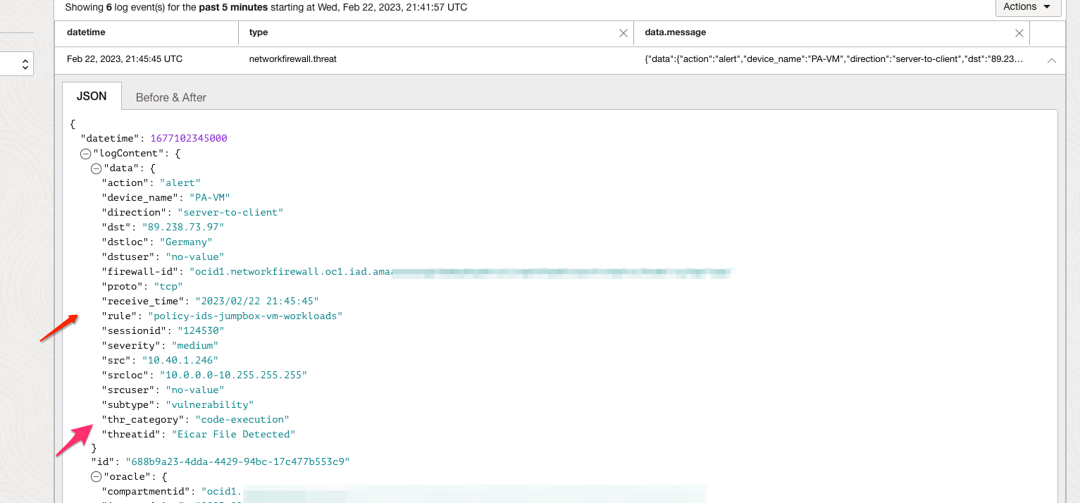 Journaux de trafic sur le pare-feu OCI Network Figure 28