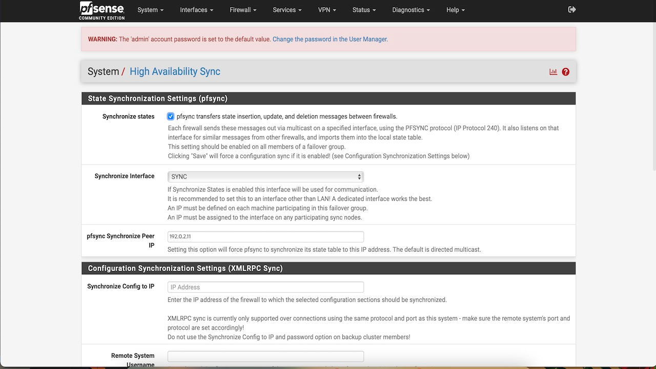 Configuration de la synchronisation HA pfSense Configuration de synchronisation HA pfSense