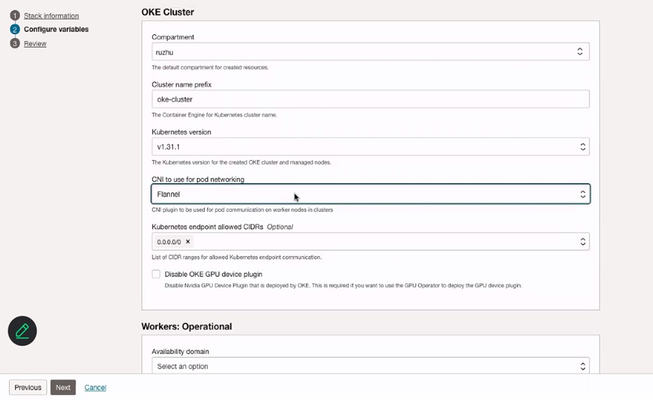Fournir la configuration du cluster OKE