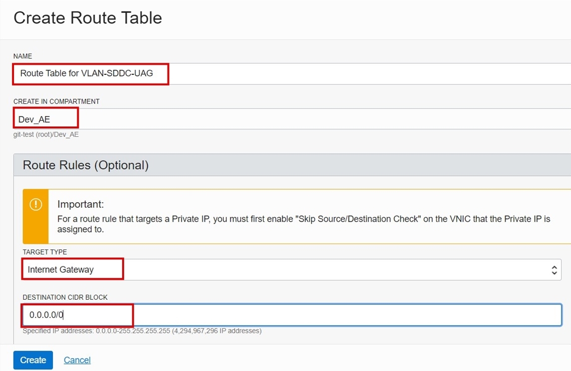 Créer une table de routage pour un VLAN UAG