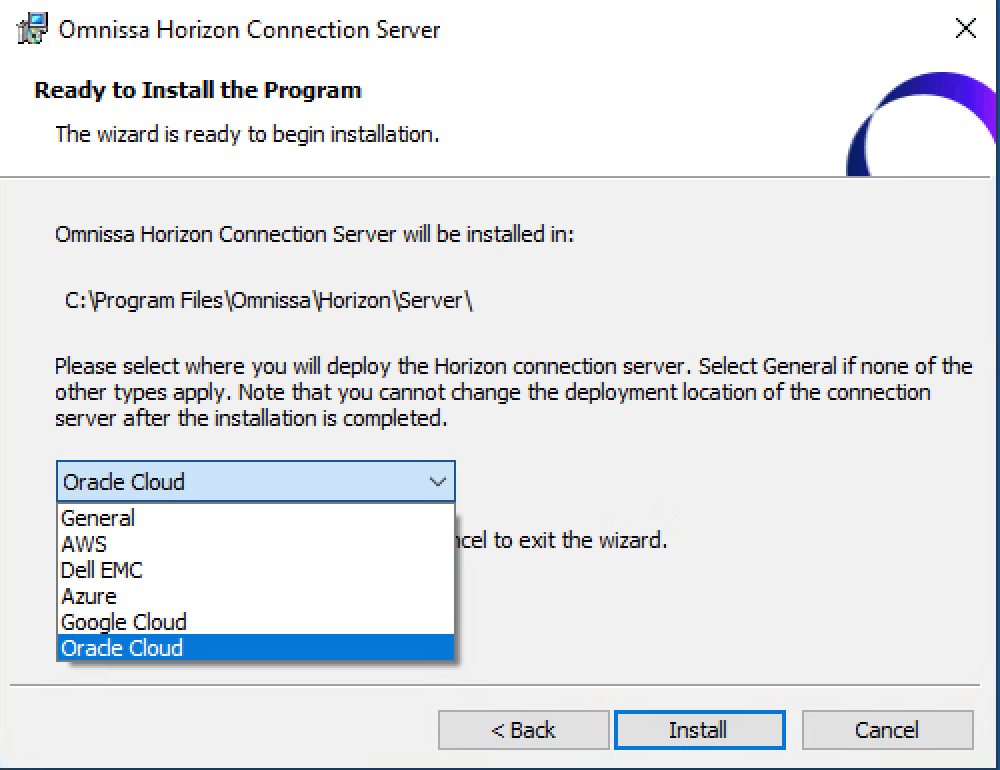Définir Oracle Cloud comme emplacement de déploiement