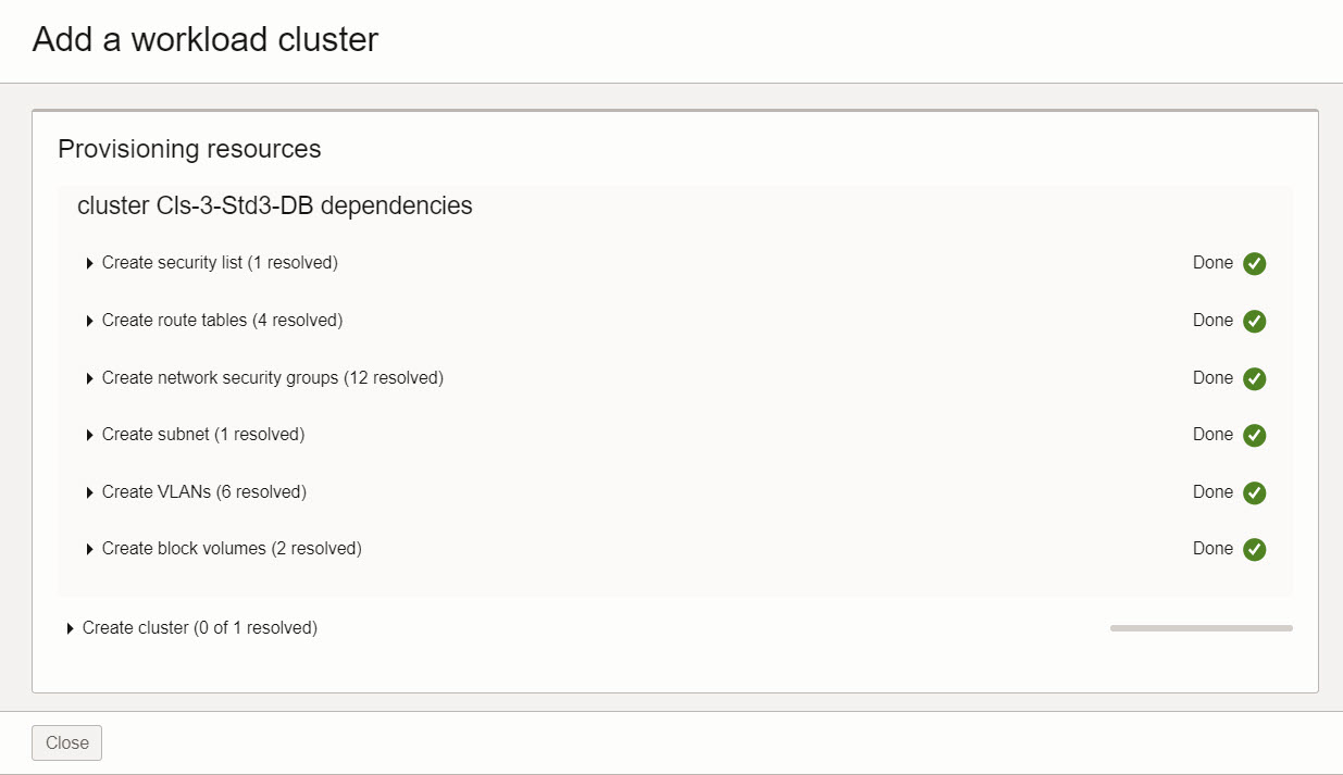 Progression de la création de cluster