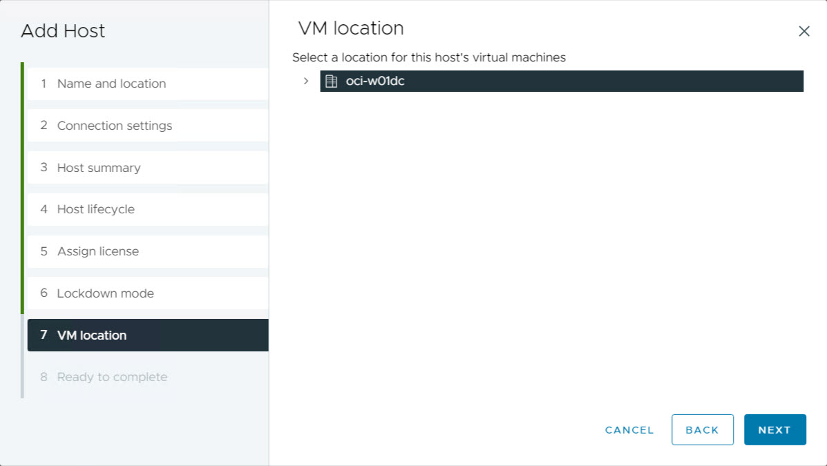 vCenter : emplacement de machine virtuelle