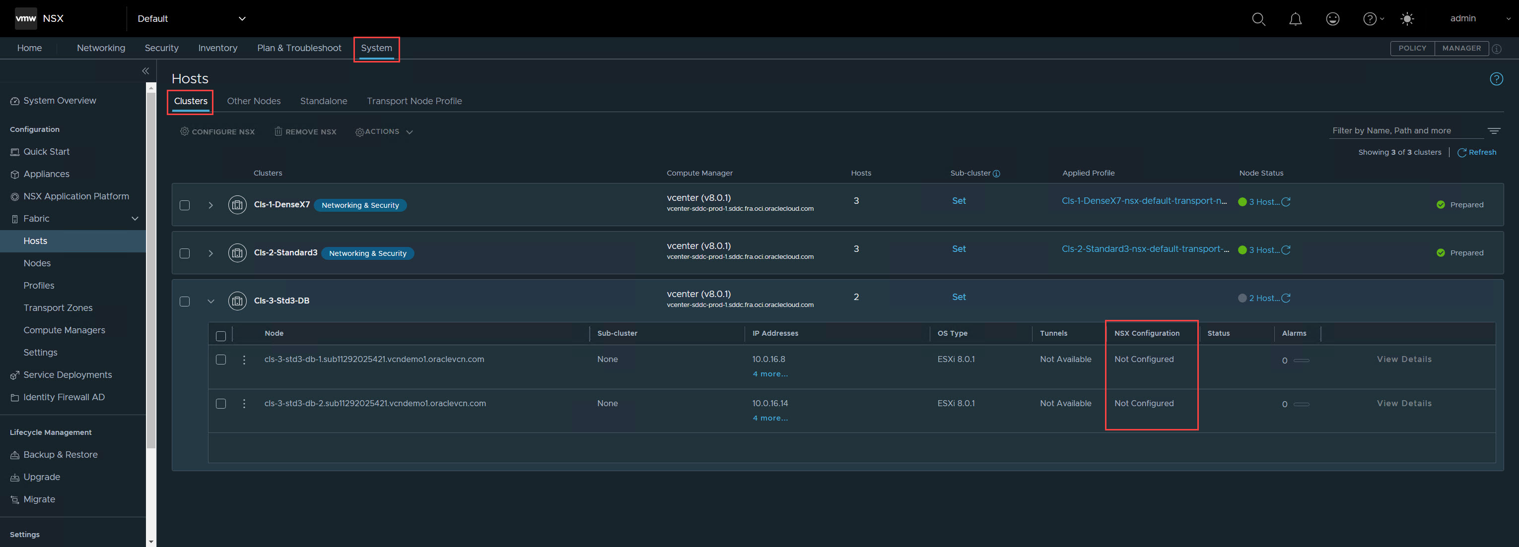 NSX Manager - Cluster et hôtes