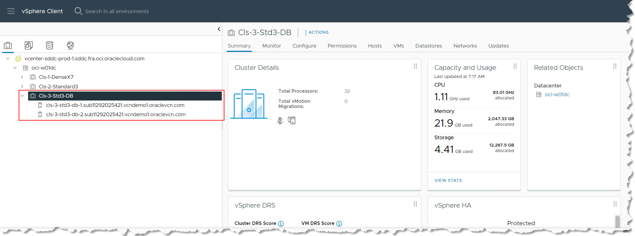 Cluster avec 2 hôtes hors mode de maintenance