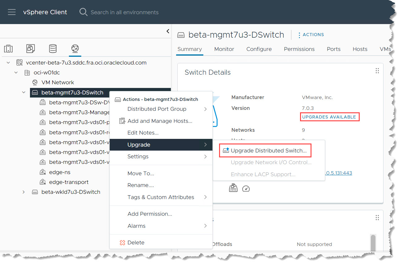 Mise à niveau du cluster de gestion vDS