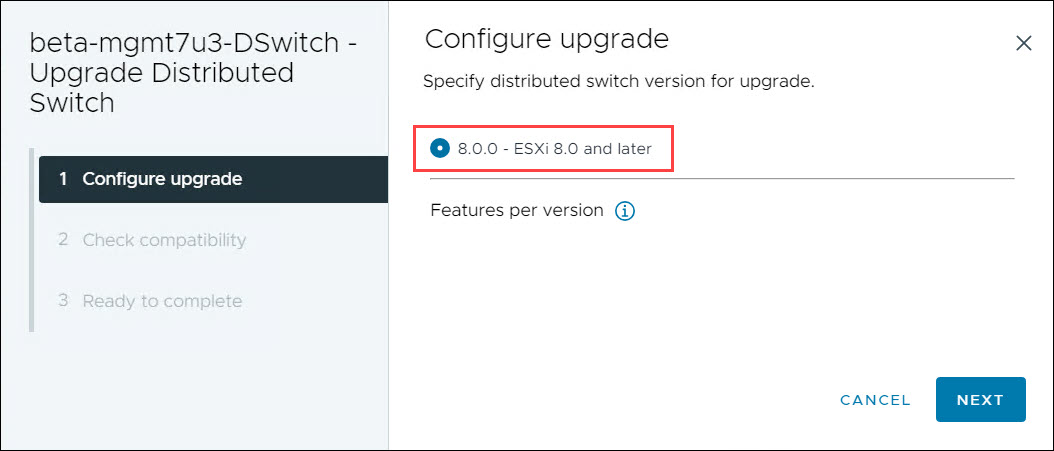 Mettre à niveau la version vDS du cluster de gestion