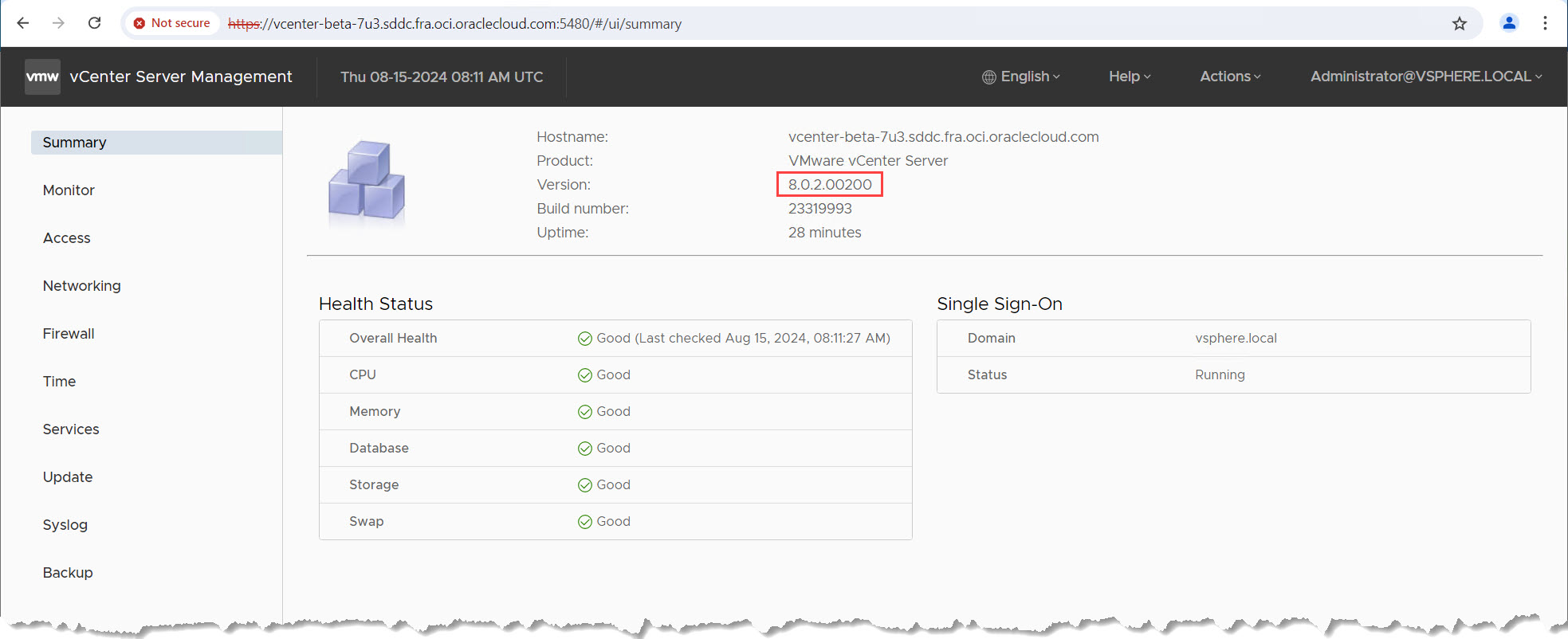 vCenter Validation de la mise à niveau