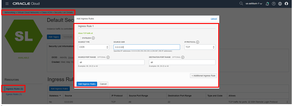 Paramètres de règle entrante
