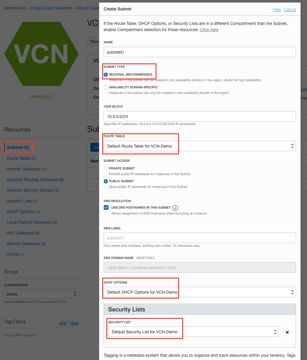 Créer des paramètres de sous-réseau