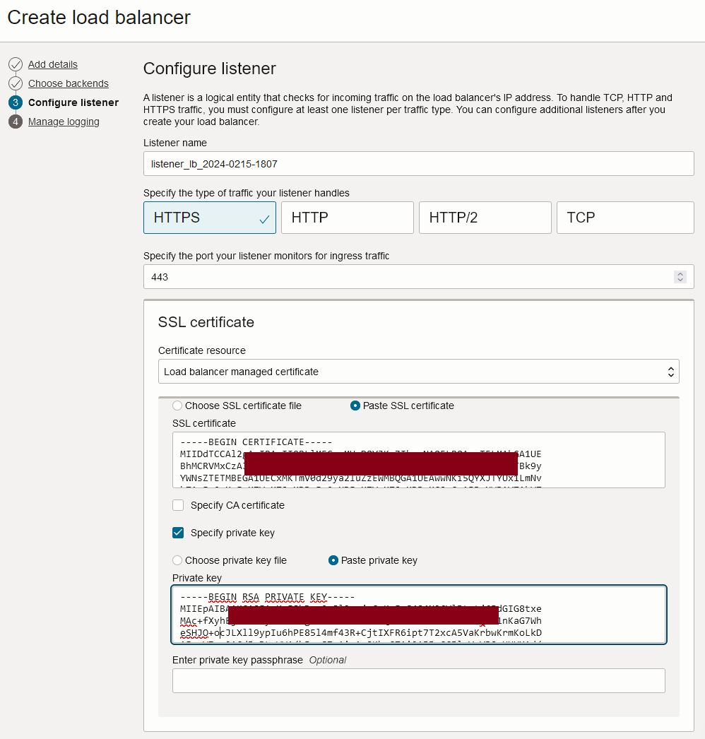 Menu Load Balancer Listener