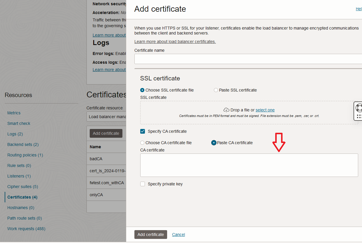 Equilibreur de charge - Ajout d'un certificat