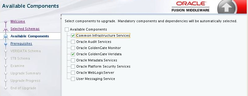 upgrade assistant schema selection for 12.1.3