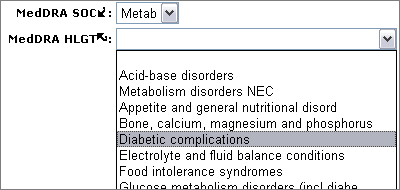 The list of values for the subsidiary field, MedDRA HLGT