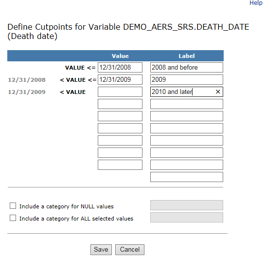 Breakdown Details dialog box. You can define cutpoints for variables.