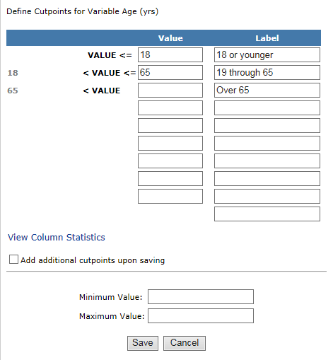 Defining cutpoint values example