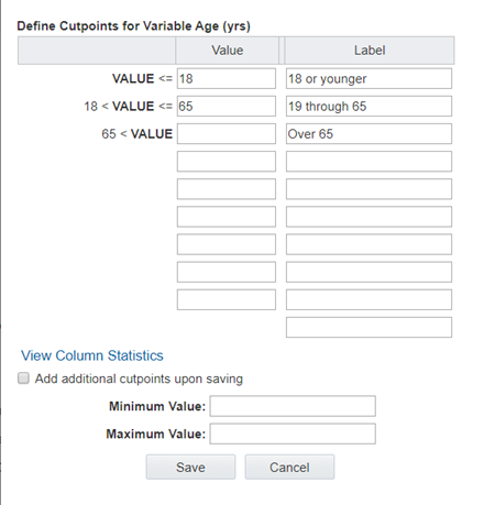 Defining cutpoint values example