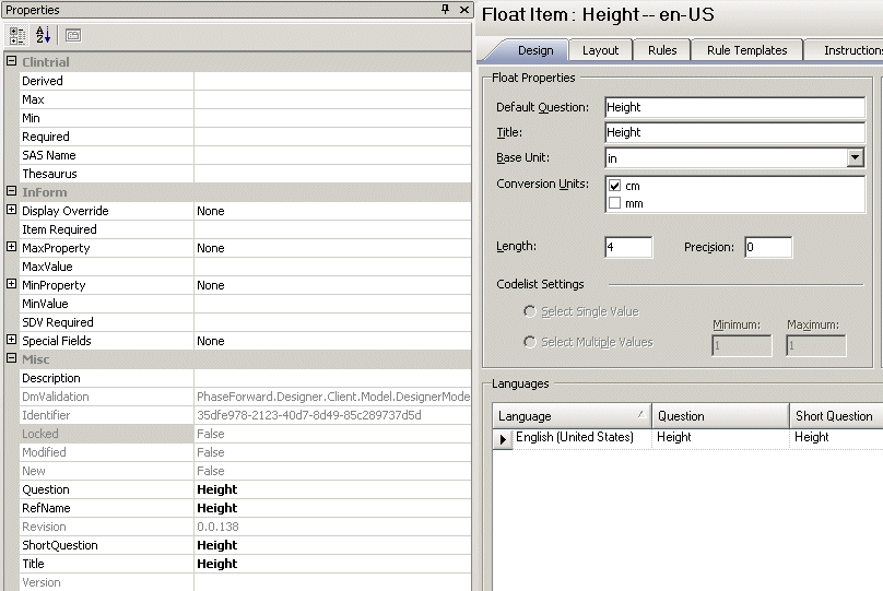 Illustration. Text controls with units Central Designer Properties Browser view.