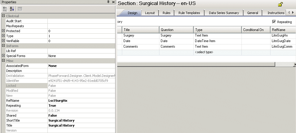 Illustration. Itemsets Central Designer Properties Browser view.