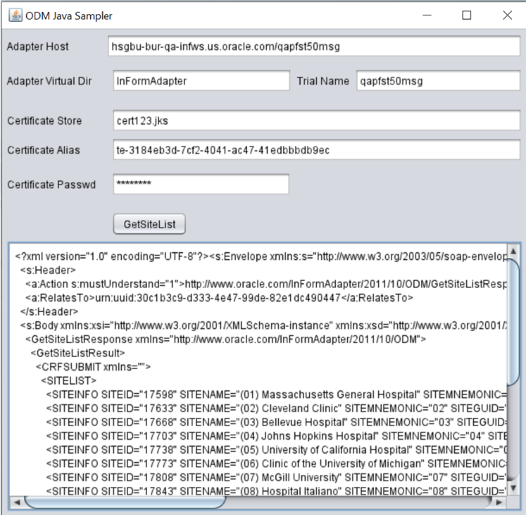 ODM Java Sampler tool populated