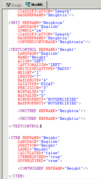 Illustration. Text controls with units MedML definition.