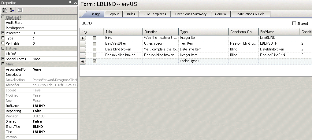 Illustration. Radio controls Central Designer Properties Browser view.