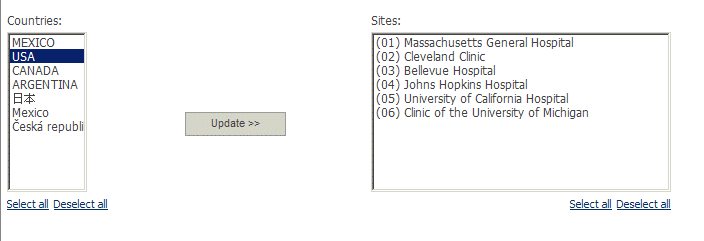 Cascading prompt. Select an option in the box on the left to populate the box on the right.