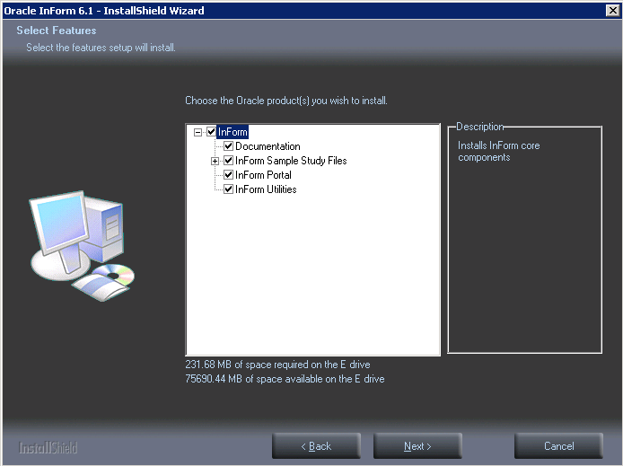 Select Features page