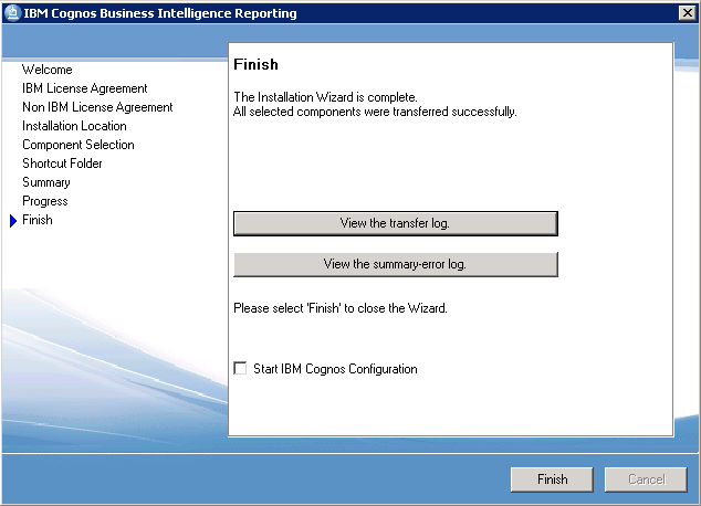 Cognos installation finish page.