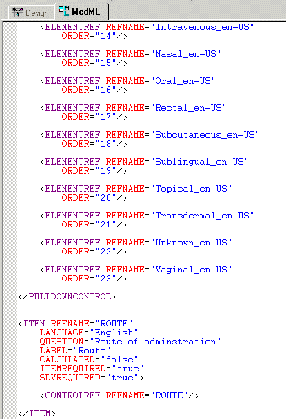 Illustration. Drop-down lists MedML definition.
