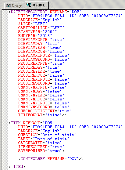 Illustration. Date controls MedML definition.