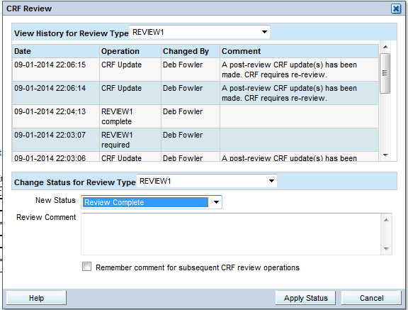The CRF Review dialog