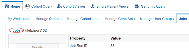 Screenshot of Job Details page with Jobs link highlighted.
