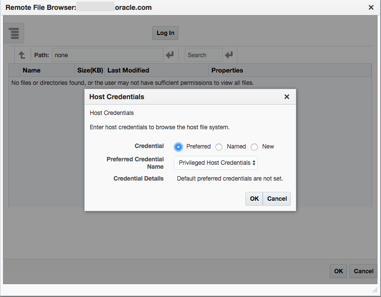 Host Credentials dialog