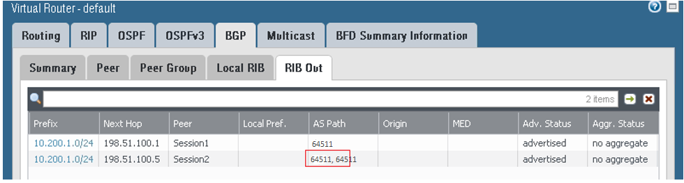 Click to expand This image shows the BGP RIB Out tab.