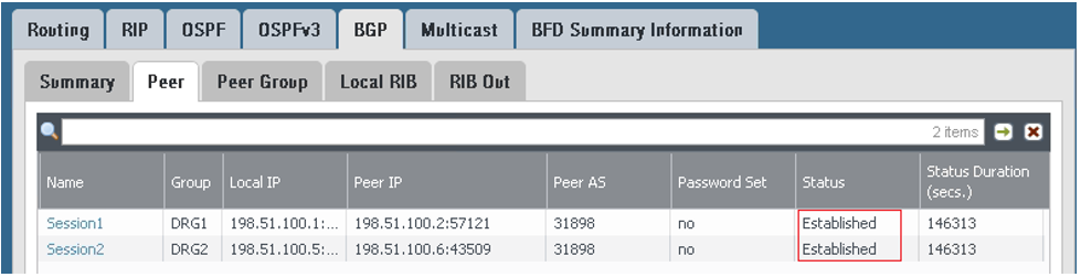 Click to expand This image shows where to view the BGP session status.