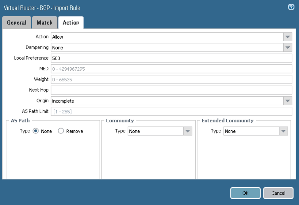 Click to expand This image shows the Import Rule Action tab.