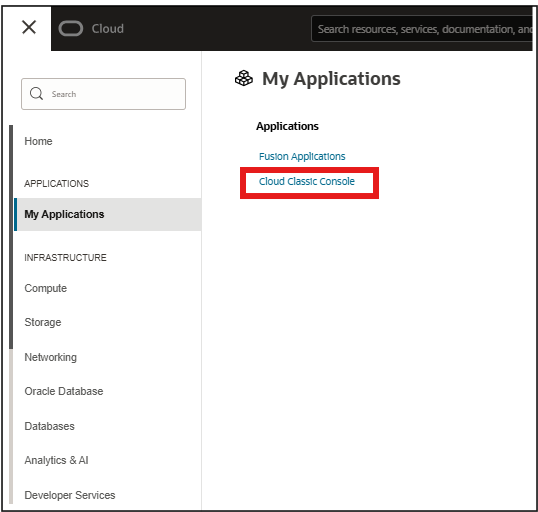 Screenshot showing navigation to Oracle Cloud Console