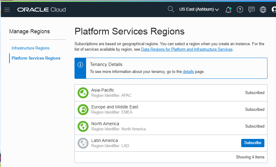 Managing Platform Services Regions