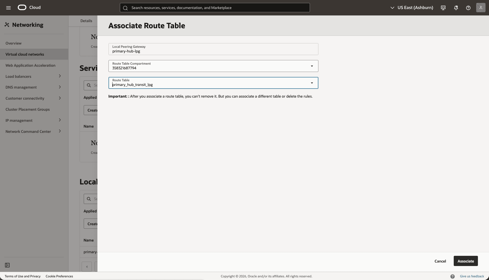 This screenshot shows how to configure the network in the primary region. This screenshot shows how to configure the network in the primary region.