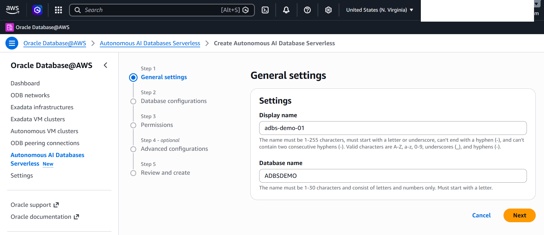 This screenshot shows how to create an Autonomous AI Database Serverless. This screenshot shows how to create an Autonomous AI Database Serverless.