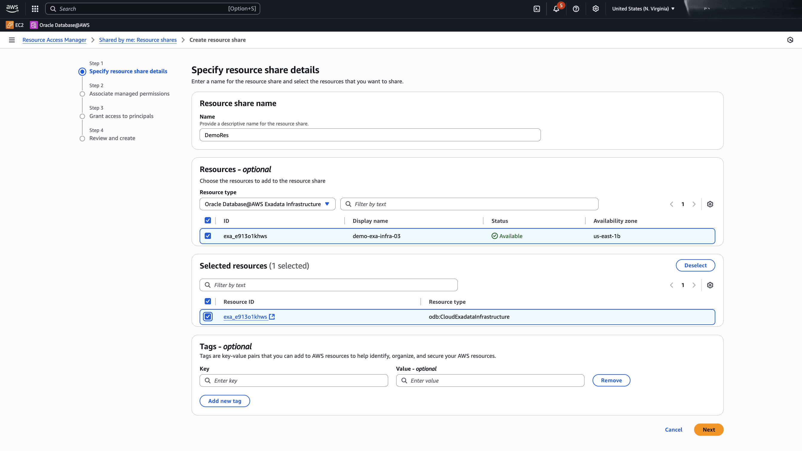 This screenshot shows how to create a resource share. This screenshot shows how to create a resource share.