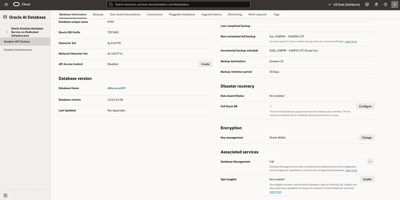 This screenshot shows how to verify the Database Management.