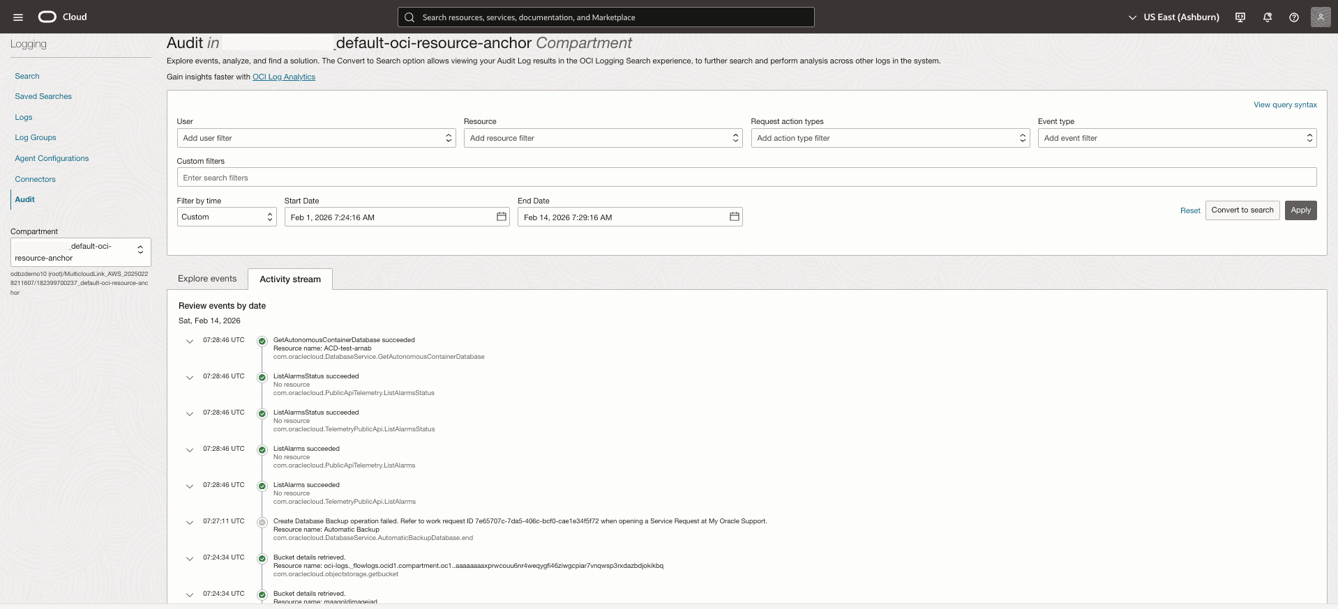 This screenshot shows how to audit activity stream. This screenshot shows how to audit activity stream.