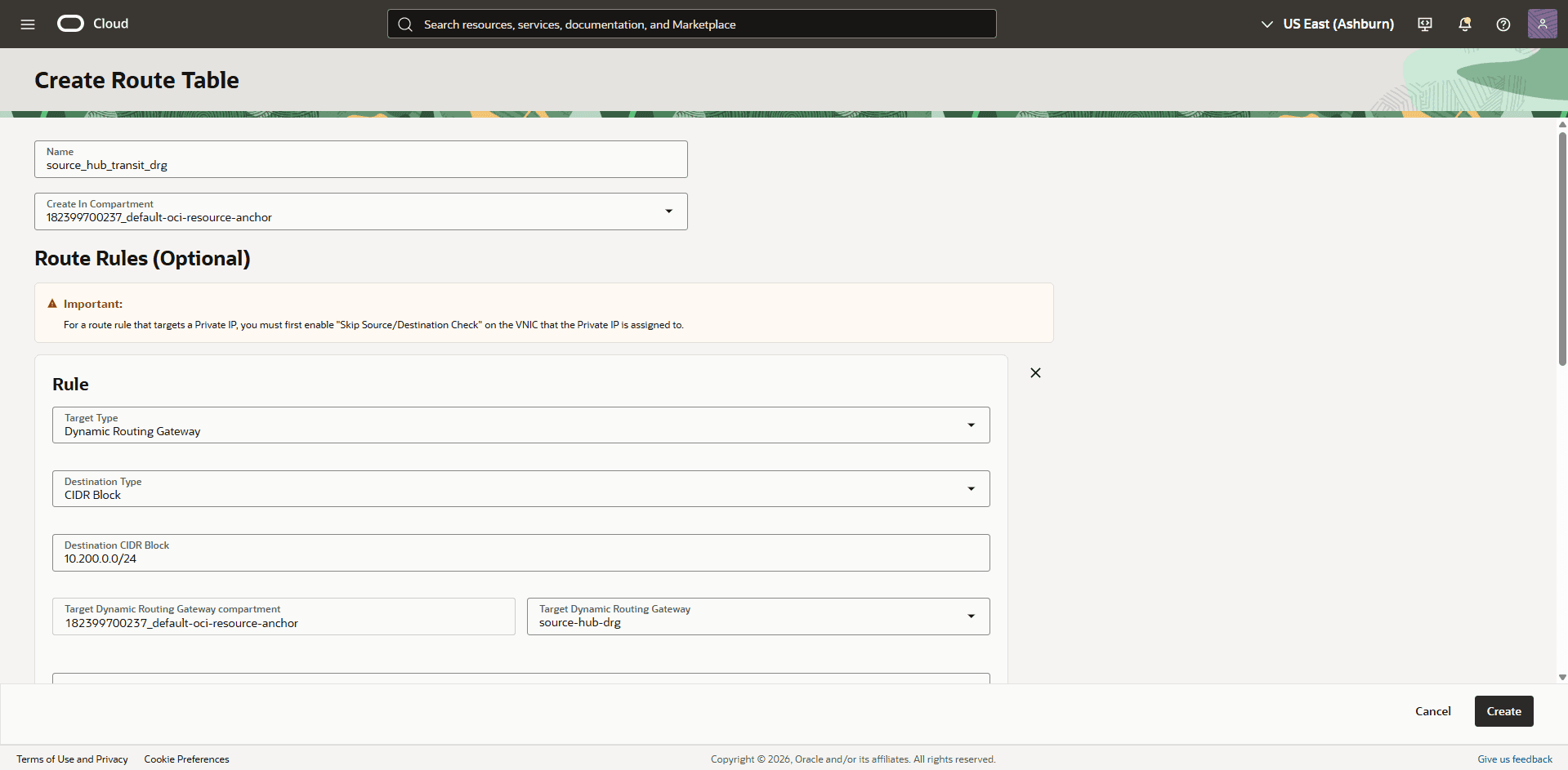This screenshot shows the required configuration for cross-region restore.