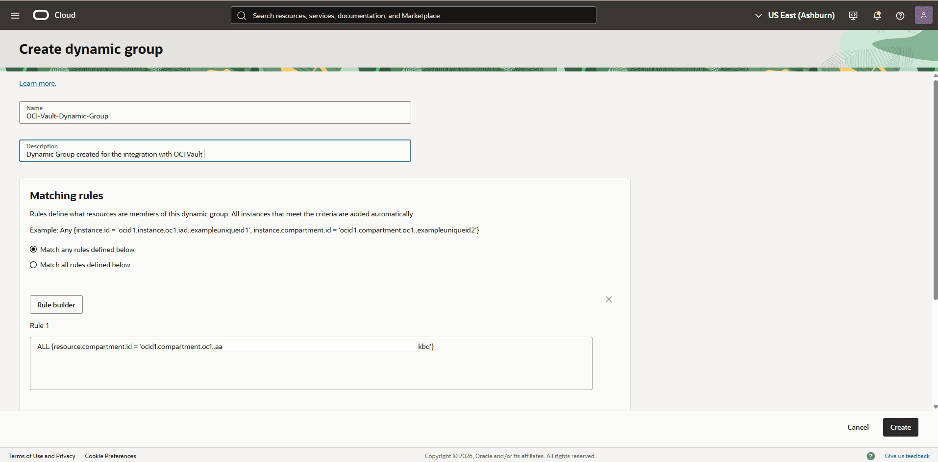 This screenshot shows how to create a dynamic group.